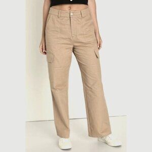 Lulus Womens Wide Leg Cargo Pants Size S Khaki Cotton Blend Casual Wearable With